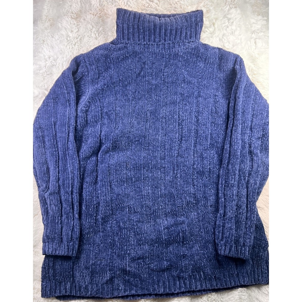 Vintage Nuggets Plush Chenille Turtleneck Sweater Blue Ribbe Soft Womens Sz M A7